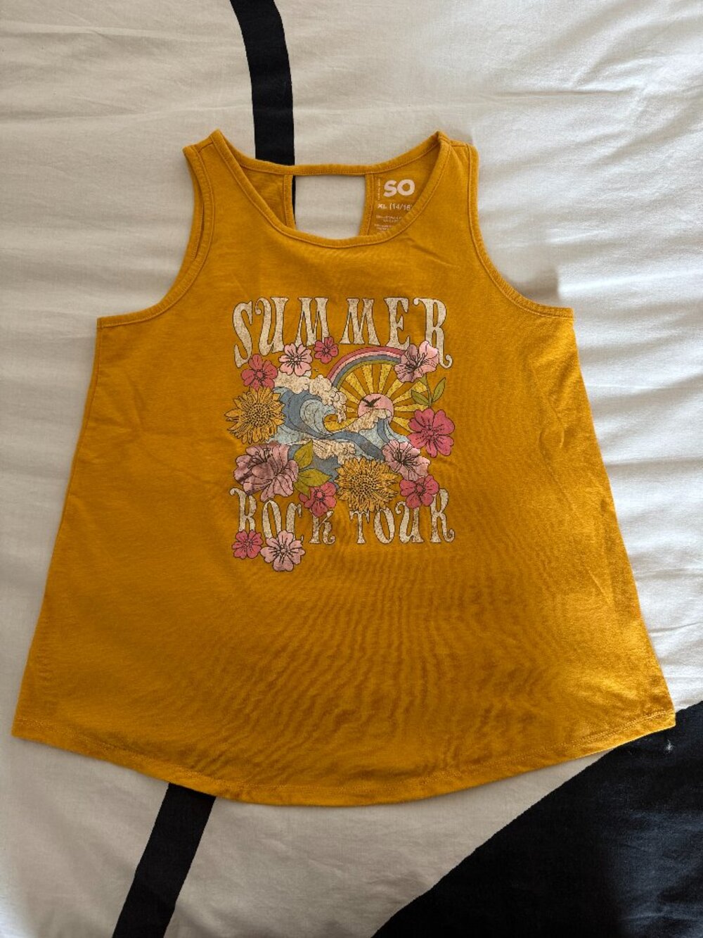 SO Girls Mustard Yellow Summer Graphic Tank Top Size XL 14/16